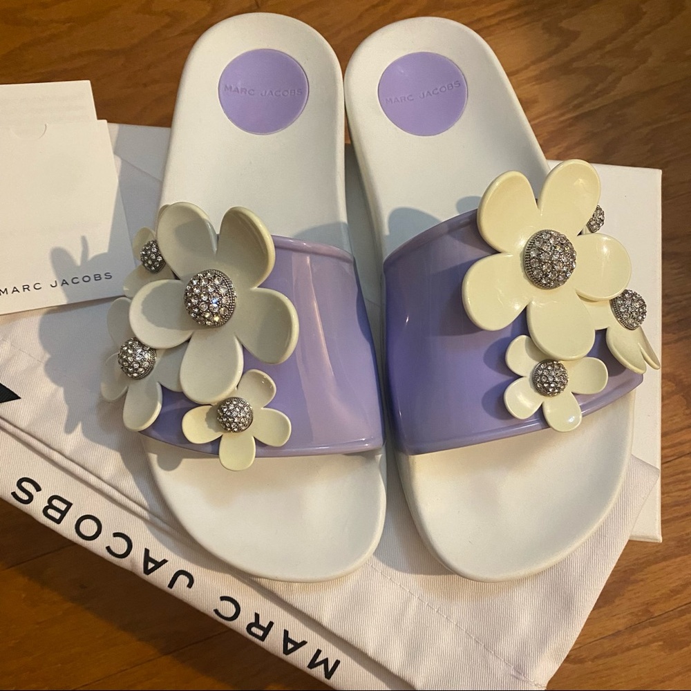 Marc Jacobs Daisy Crystal Pave Slide Sandals - New Size 6